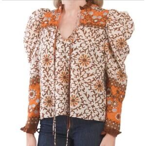 House of Harlow 1960 Boho Puff Sleeve Cotton Top US Women's S